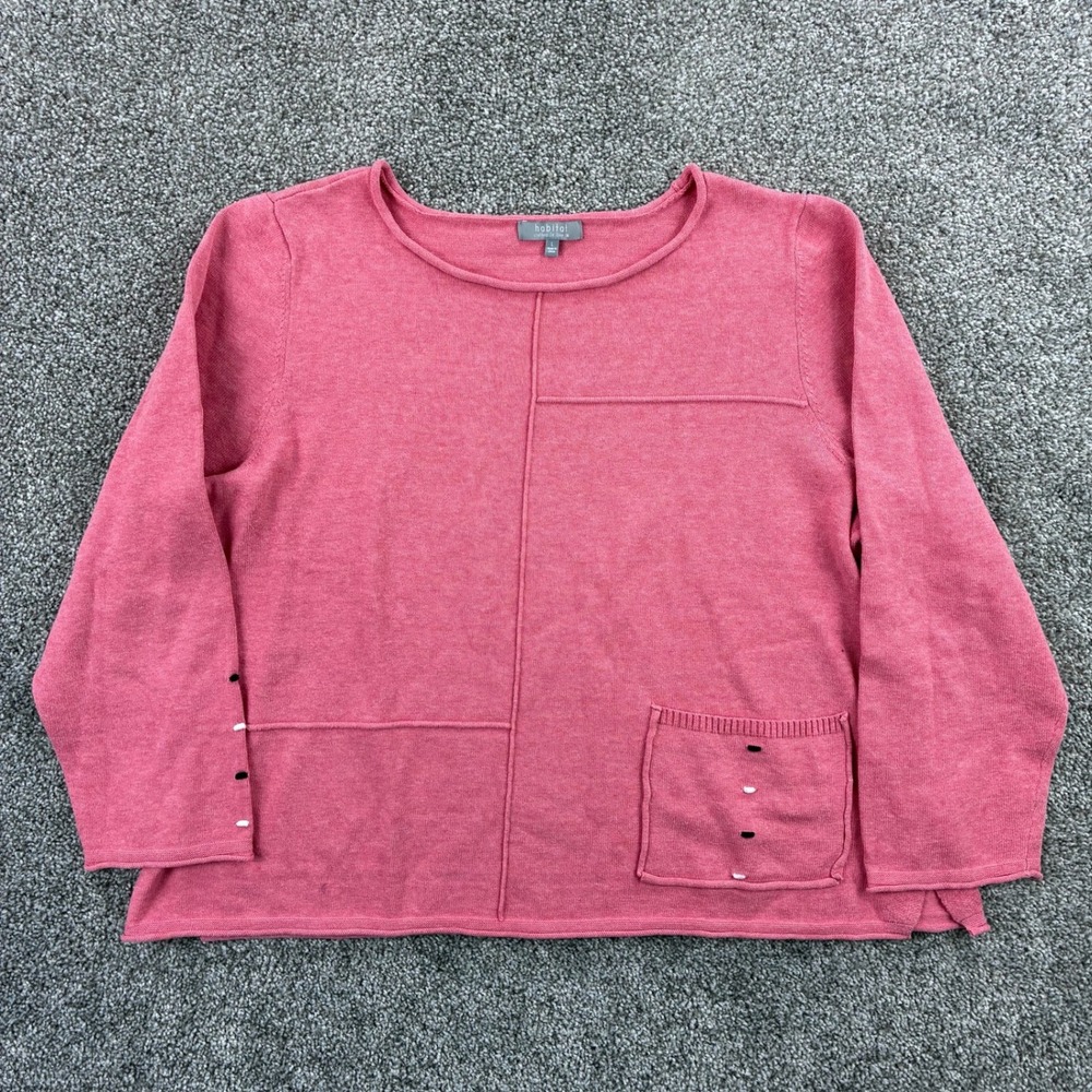 Habitat Coastal Cotton Easy Pocket Pullover Sweater Women's L Pink Cotton Knit
